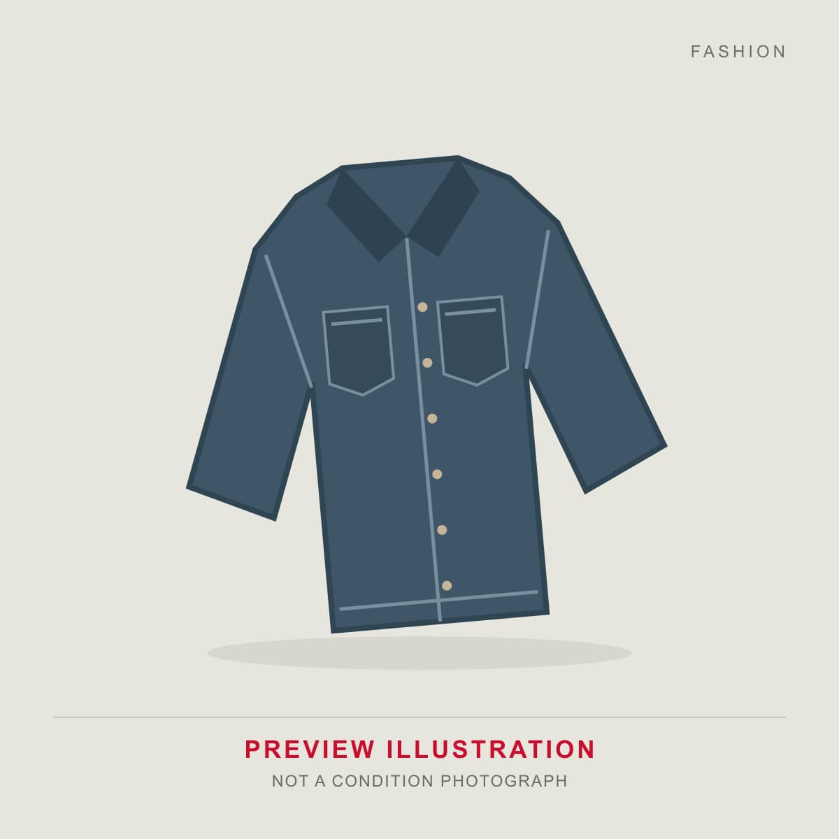 Faded indigo selvedge denim trucker jacket with copper rivets laid flat